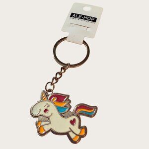 Unicorn Keychain Keyring Rainbow Mane and Tail Metal Enamel